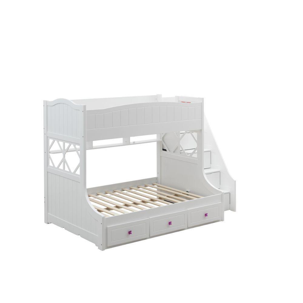 ACME Meyer Twin/Full Bunk Bed w/Storage Ladder & Drawers, White FredCo