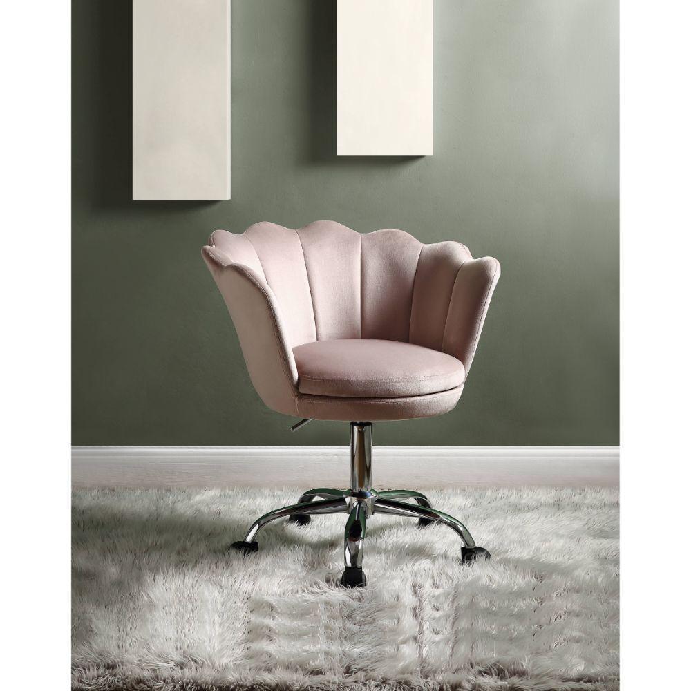 ACME Micco Office Chair, Rose Quartz Velvet & Chrome FredCo