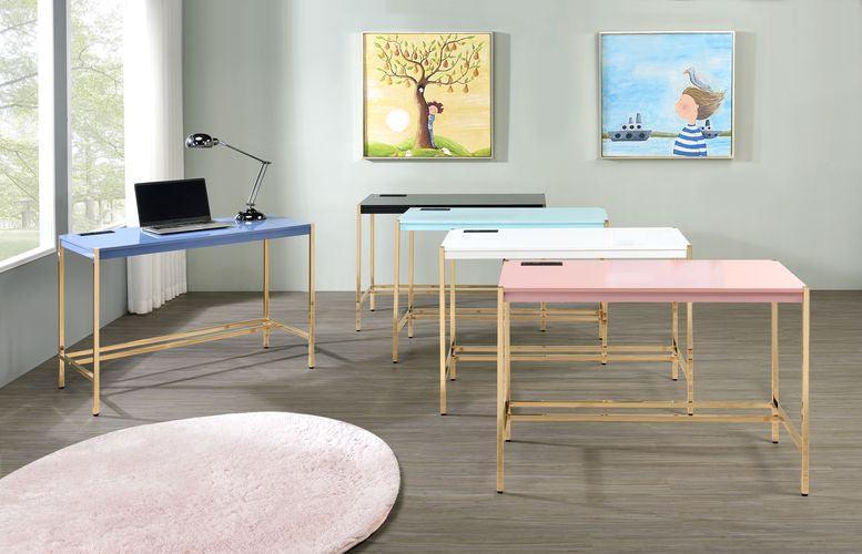 ACME Midriaks Writing Desk, Navy Blue & Gold Finish FredCo