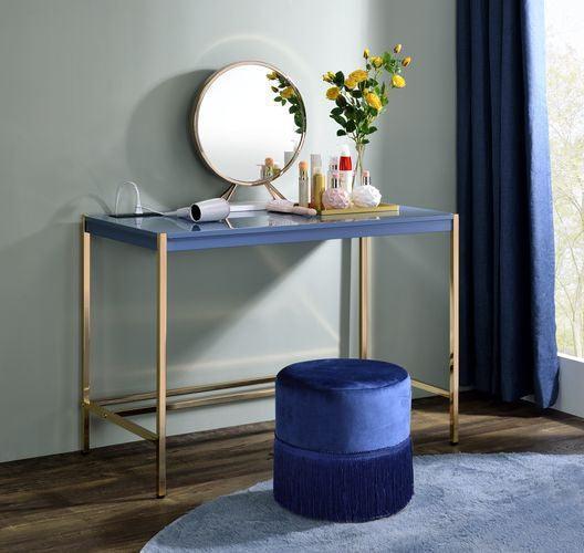ACME Midriaks Writing Desk, Navy Blue & Gold Finish FredCo