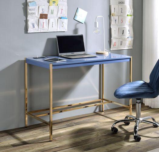 ACME Midriaks Writing Desk, Navy Blue & Gold Finish FredCo