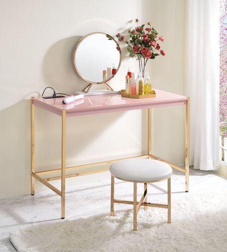 ACME Midriaks Writing Desk, Pink & Gold Finish FredCo