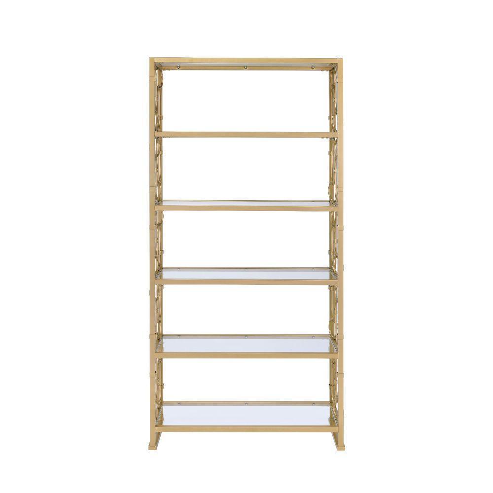 ACME Milavera Bookshelf, Clear Glass & Gold 92470 FredCo