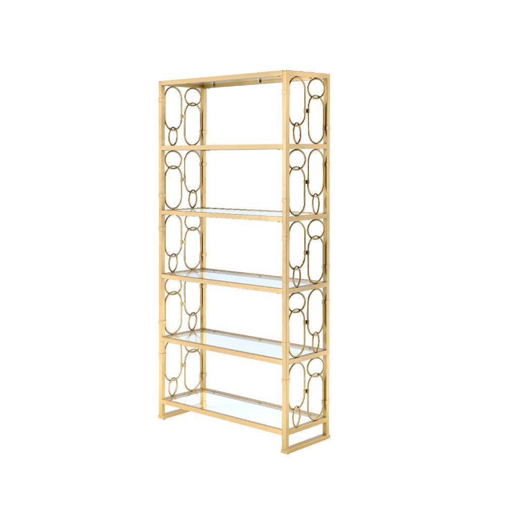 ACME Milavera Bookshelf, Clear Glass & Gold 92470 FredCo