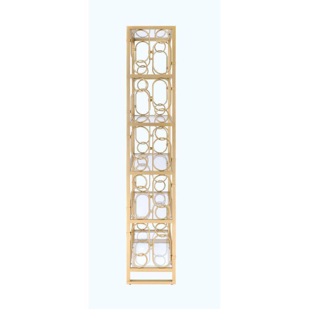ACME Milavera Bookshelf, Clear Glass & Gold 92470 FredCo