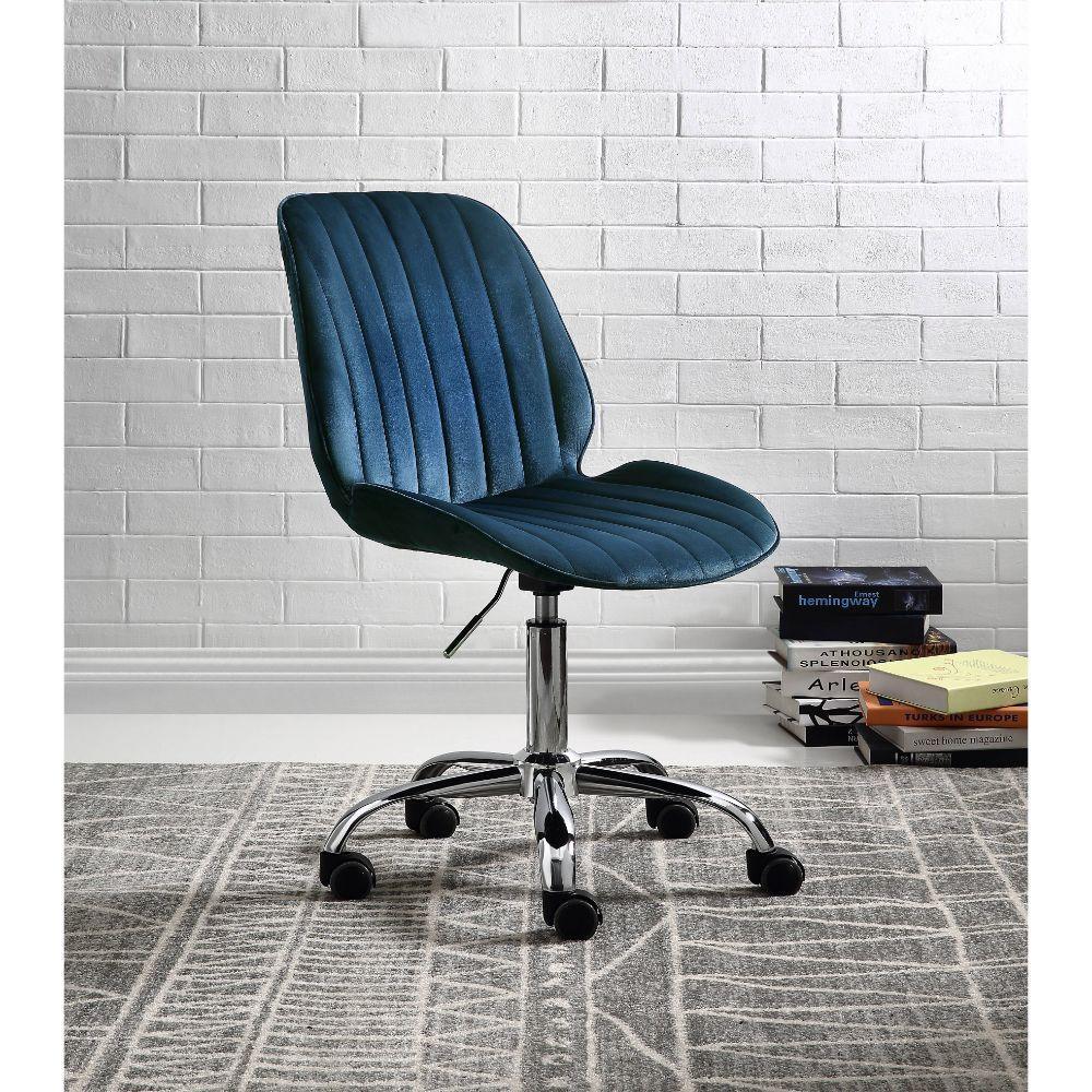 ACME Muata Office Chair, Twilight Blue Velvet & Chrome FredCo