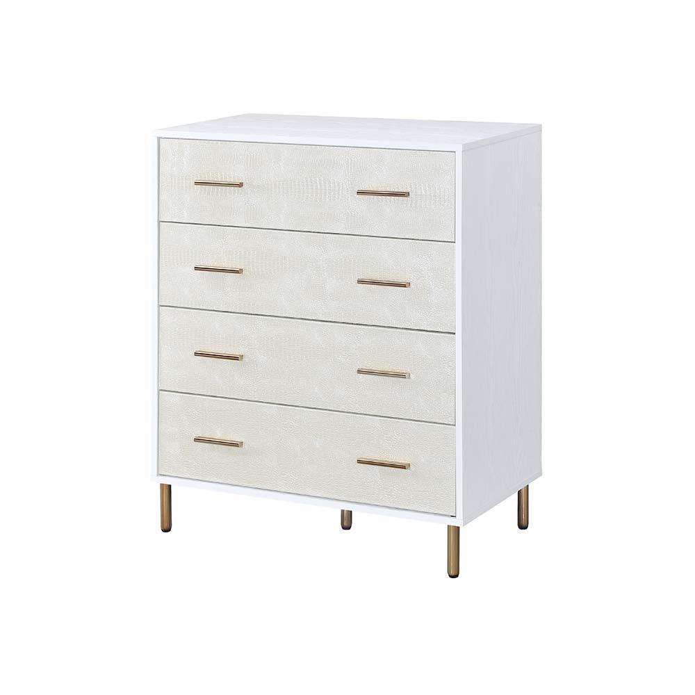 ACME Myles Chest, White, Champagne & Gold Finish FredCo