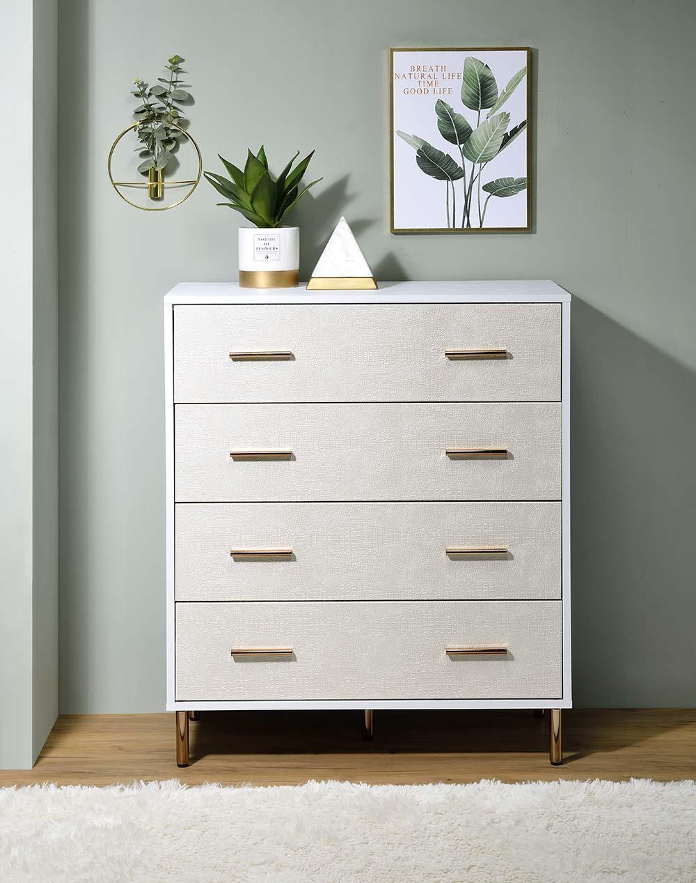 ACME Myles Chest, White, Champagne & Gold Finish FredCo