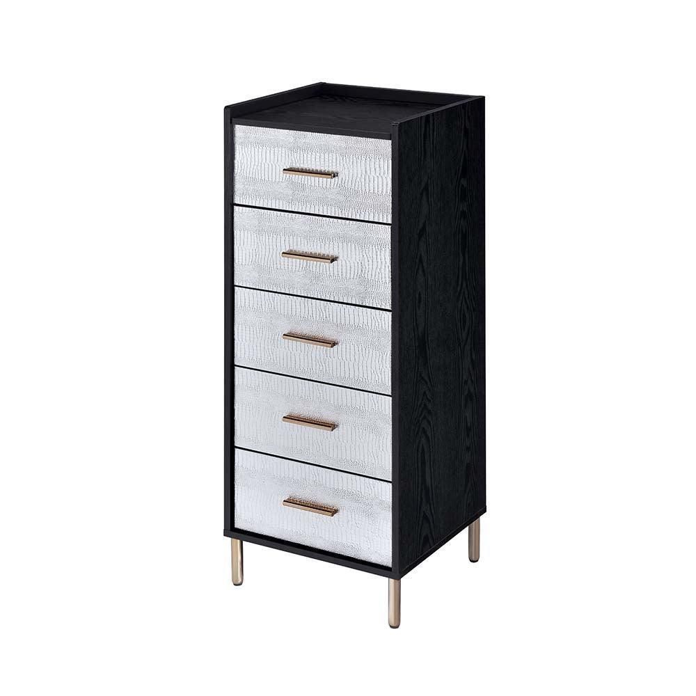 ACME Myles Jewelry Armoire, Black, Silver & Gold Finish FredCo