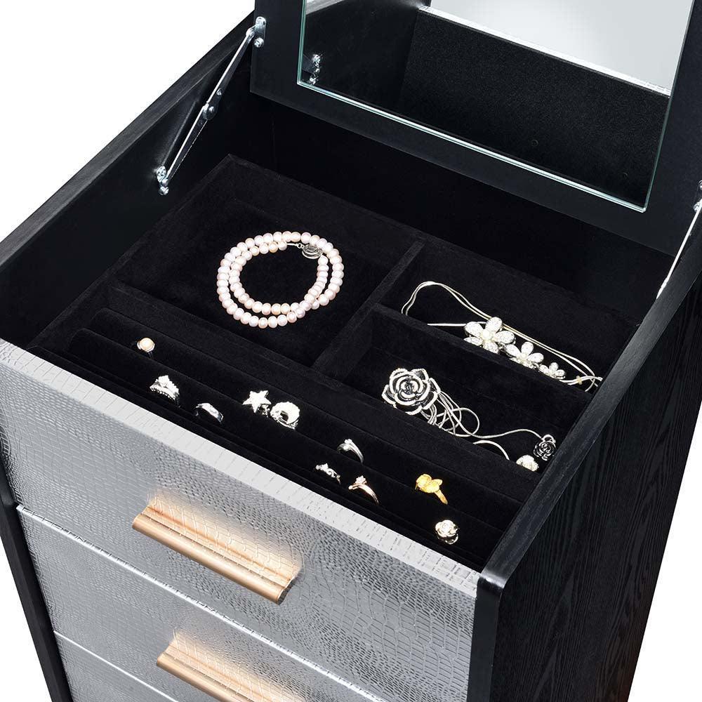 ACME Myles Jewelry Armoire, Black, Silver & Gold Finish FredCo