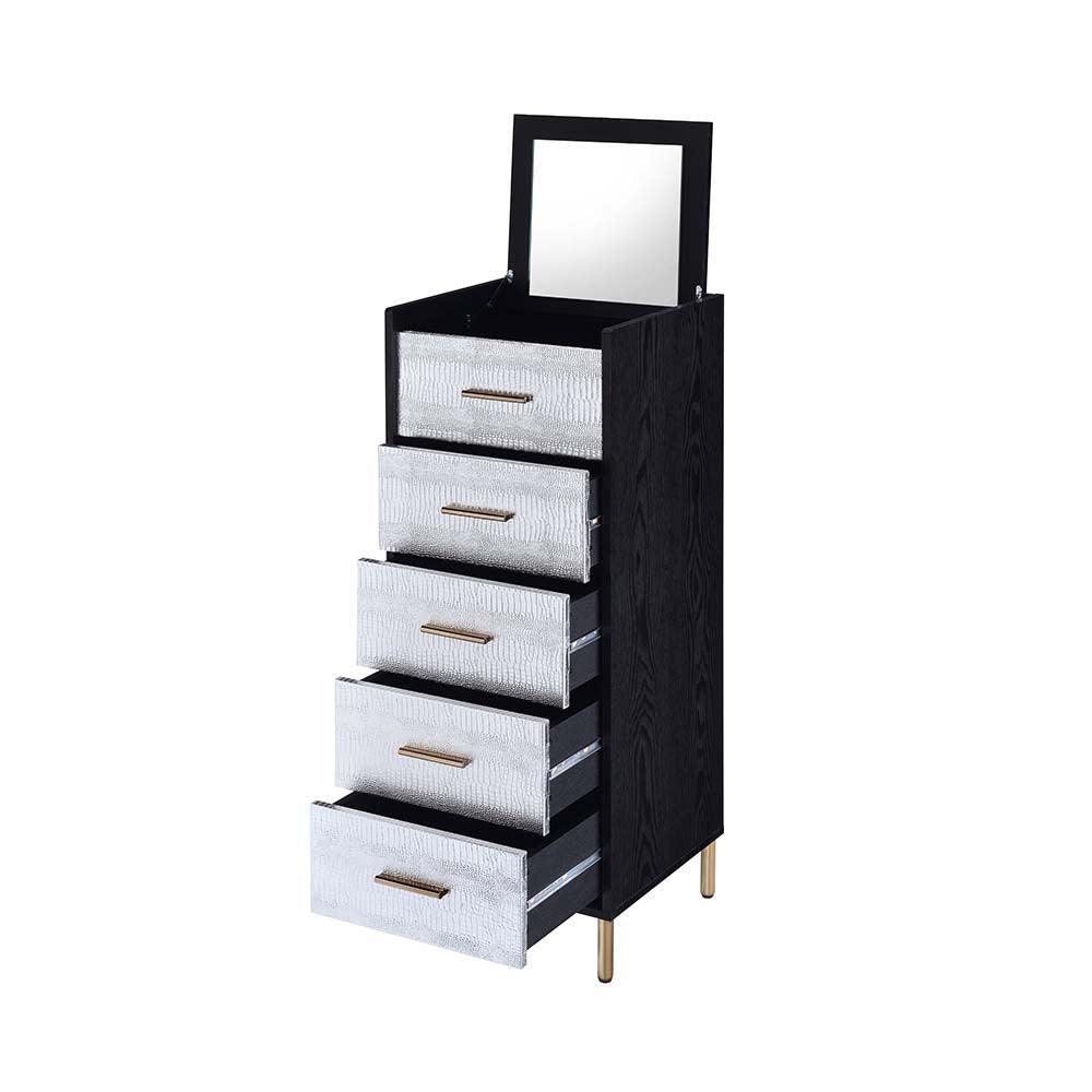 ACME Myles Jewelry Armoire, Black, Silver & Gold Finish FredCo