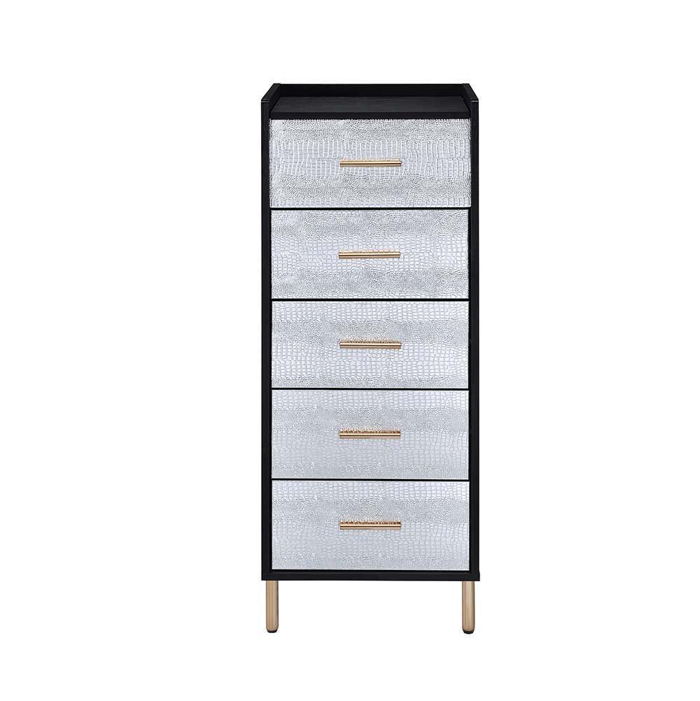 ACME Myles Jewelry Armoire, Black, Silver & Gold Finish FredCo