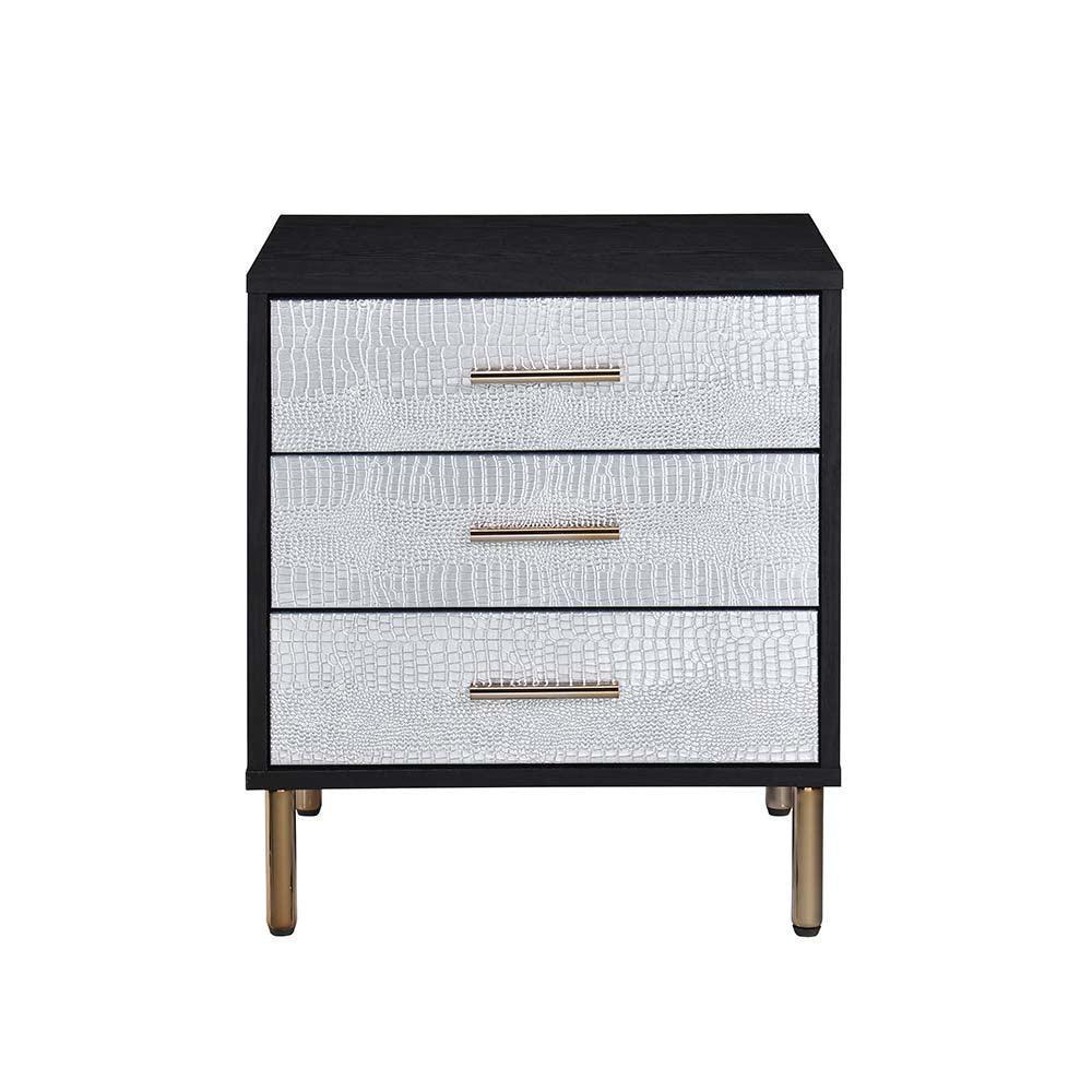 ACME Myles Nightstand, Black, Silver & Gold Finish FredCo