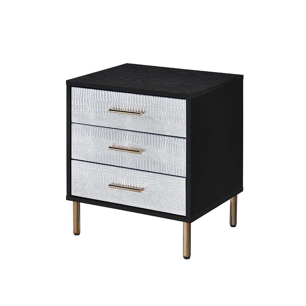 ACME Myles Nightstand, Black, Silver & Gold Finish FredCo