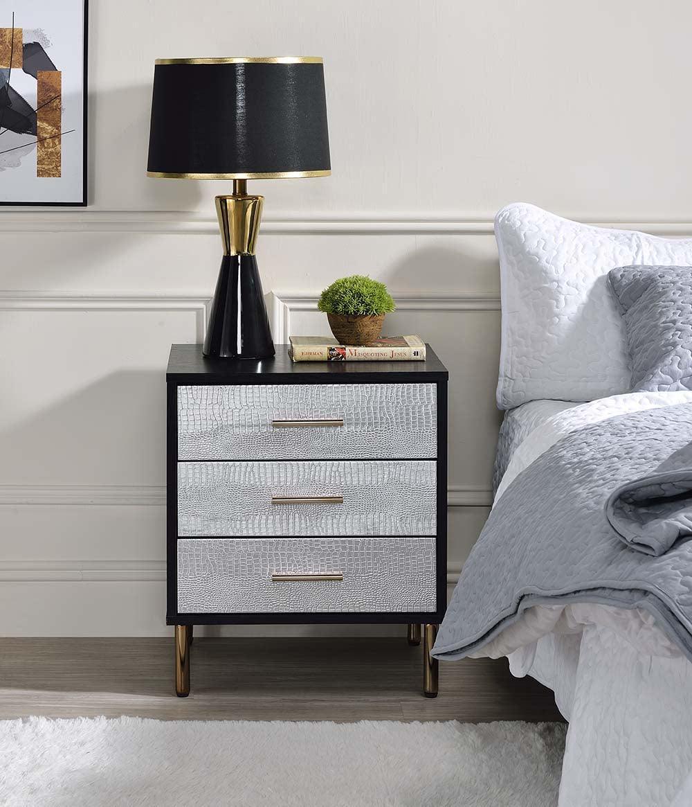 ACME Myles Nightstand, Black, Silver & Gold Finish FredCo