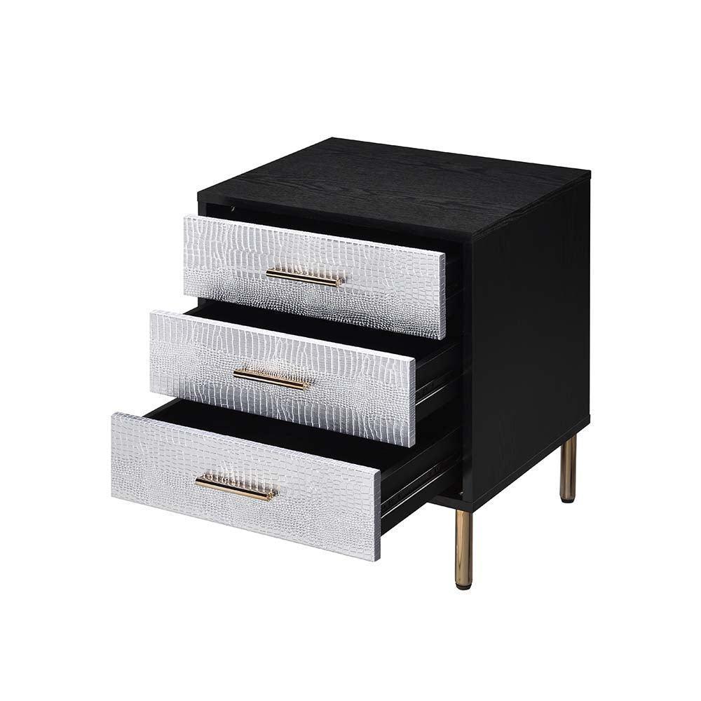 ACME Myles Nightstand, Black, Silver & Gold Finish FredCo