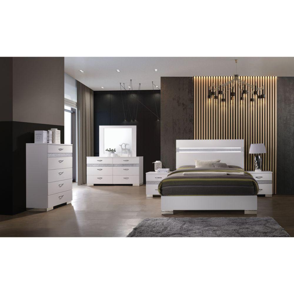 ACME Naima II Nightstand, White (High Gloss) FredCo