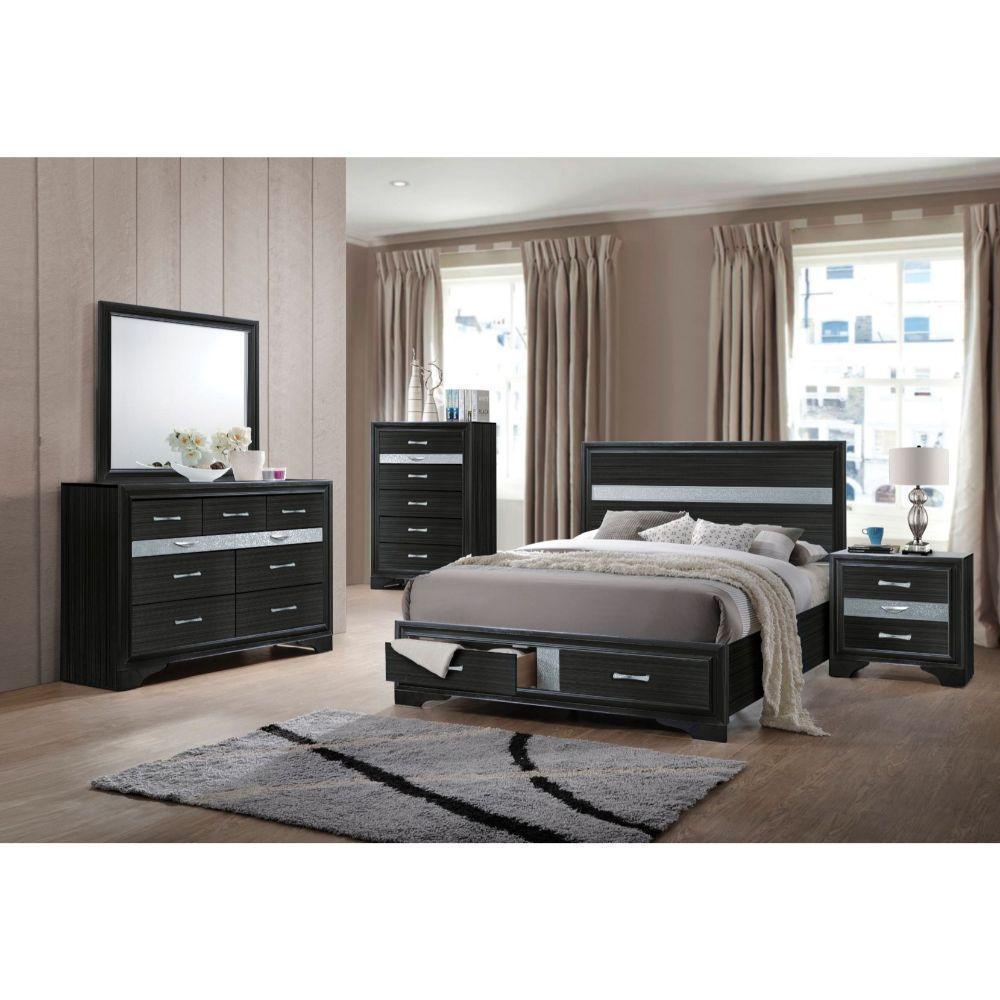 ACME Naima Queen Bed w/Storage, Black 25900Q FredCo