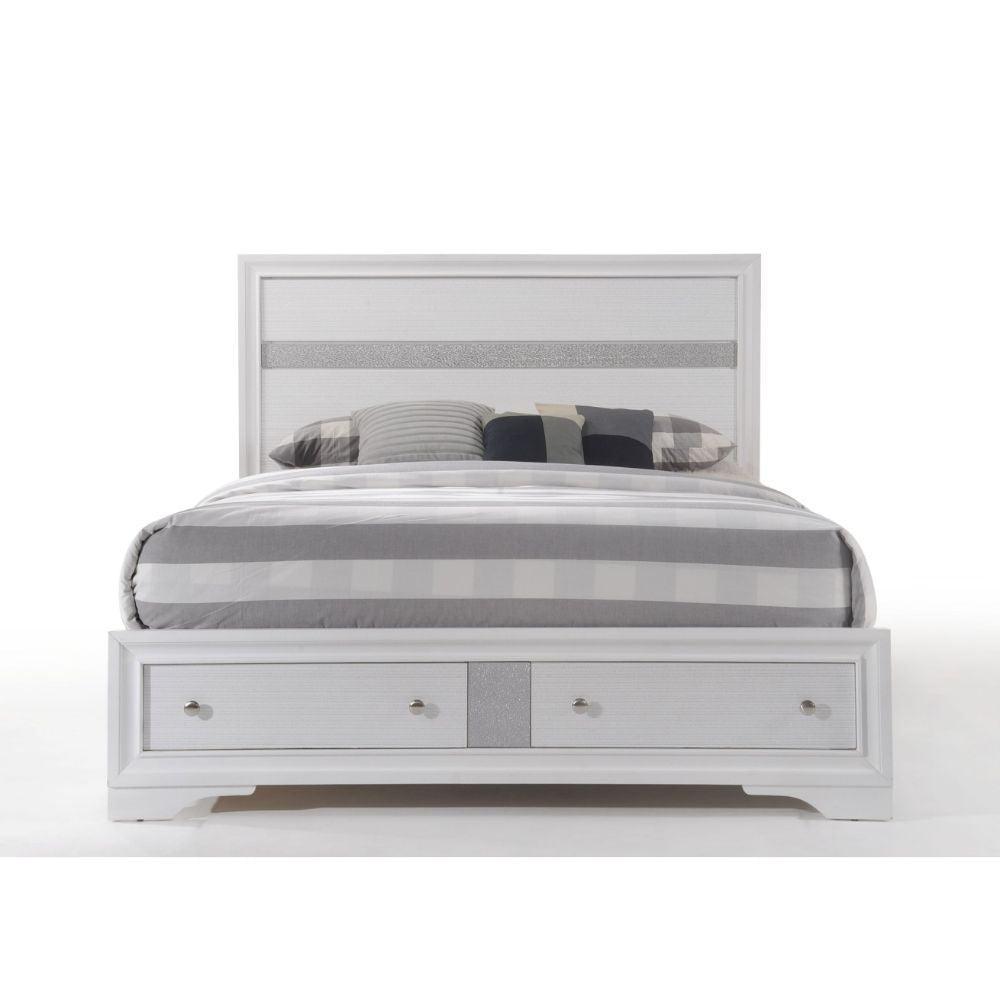 ACME Naima Queen Bed w/Storage, White 25770Q FredCo