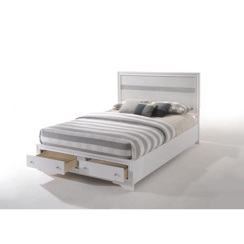ACME Naima Queen Bed w/Storage, White 25770Q FredCo