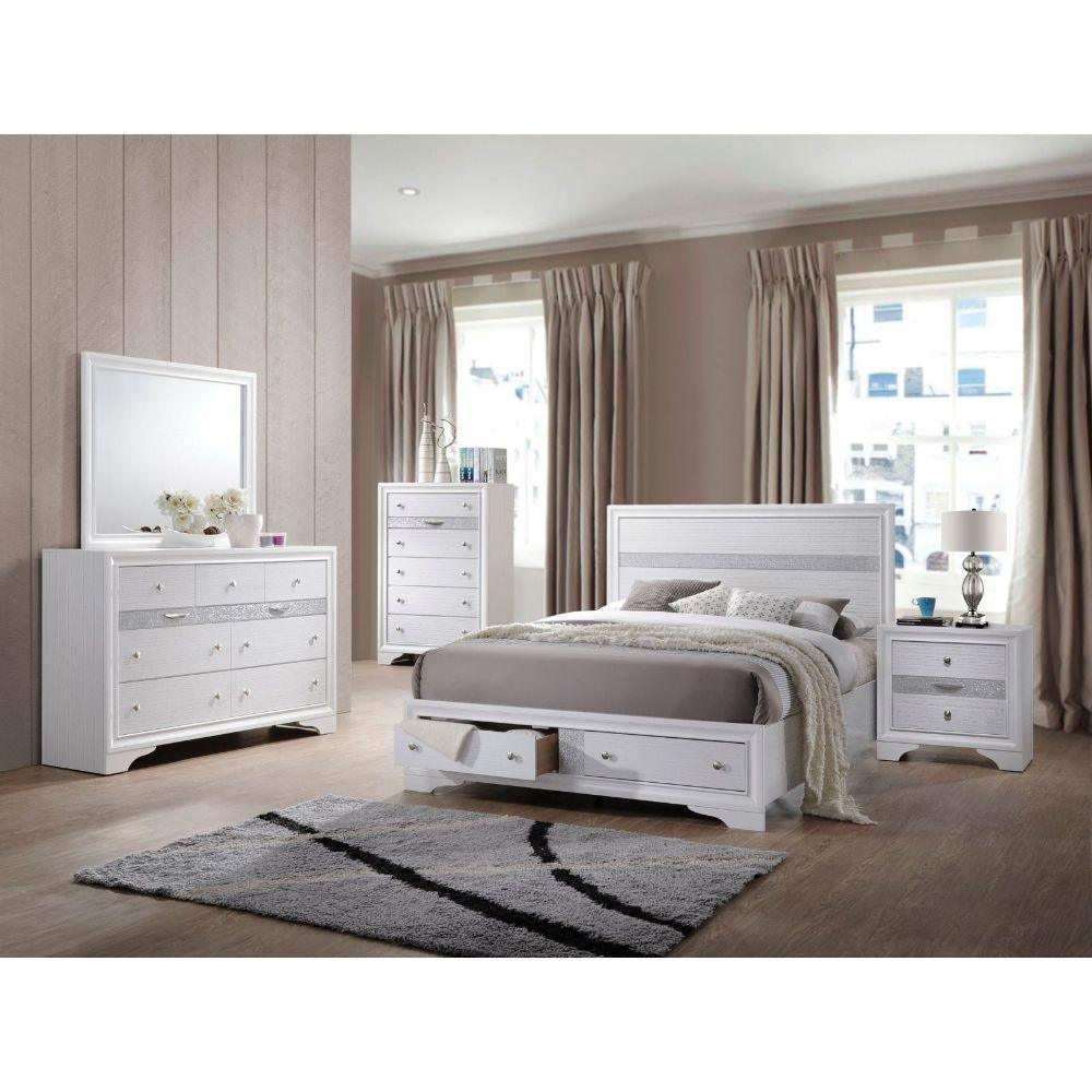 ACME Naima Queen Bed w/Storage, White 25770Q FredCo