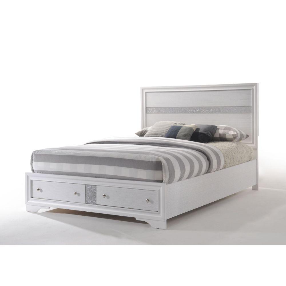ACME Naima Queen Bed w/Storage, White 25770Q FredCo