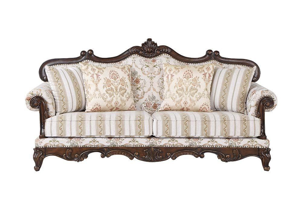 ACME Nayla Sofa w/4 Pillows, Pattern Fabric & Walnut Finish FredCo