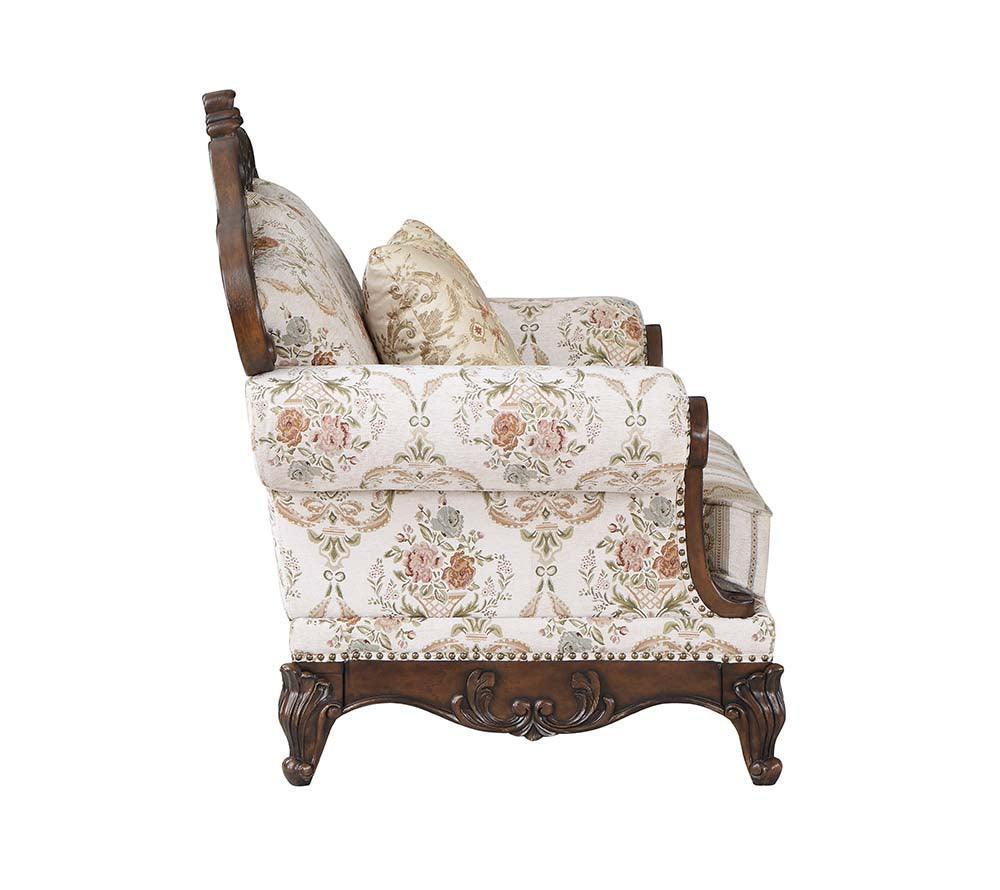 ACME Nayla Sofa w/4 Pillows, Pattern Fabric & Walnut Finish FredCo