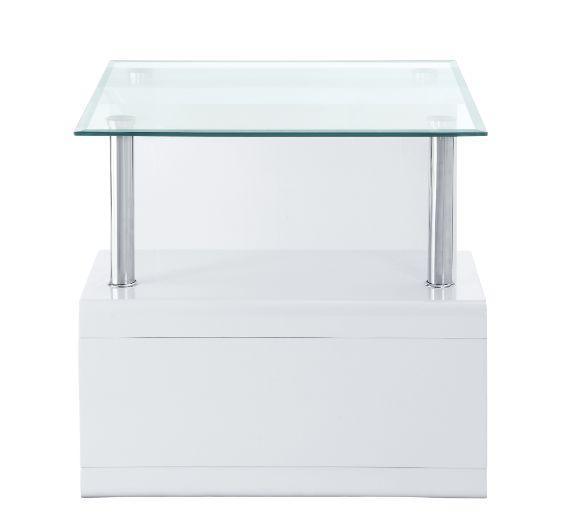 ACME Nevaeh End Table, Clear Glass & White High Gloss Finish FredCo