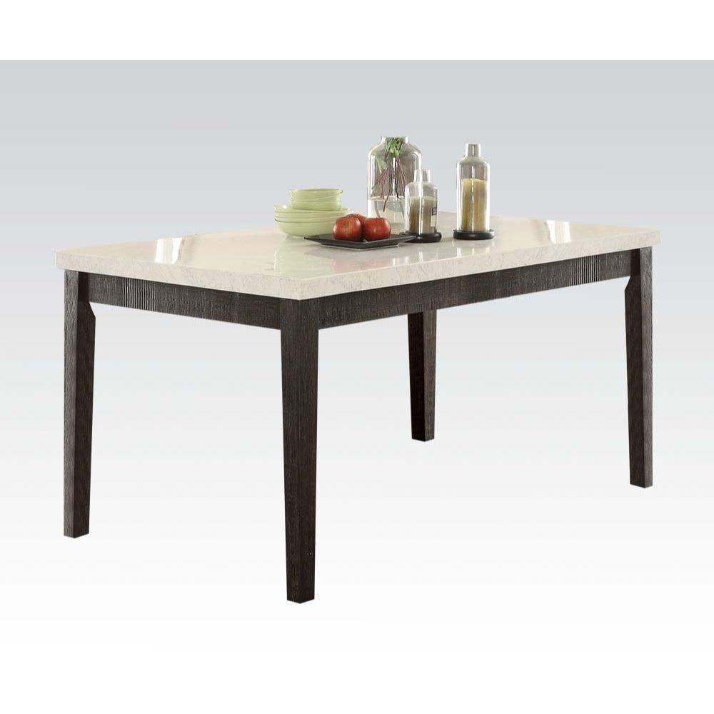 ACME Nolan Dining Table, White Marble & Salvage Dark Oak FredCo