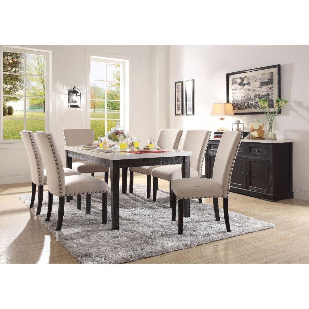 ACME Nolan Dining Table, White Marble & Salvage Dark Oak FredCo