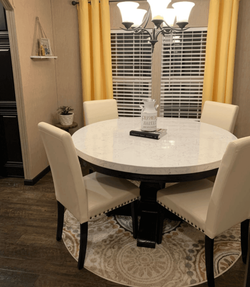 ACME Nolan Dining Table w/Pedestal, White Marble & Salvage Dark Oak 72845 FredCo