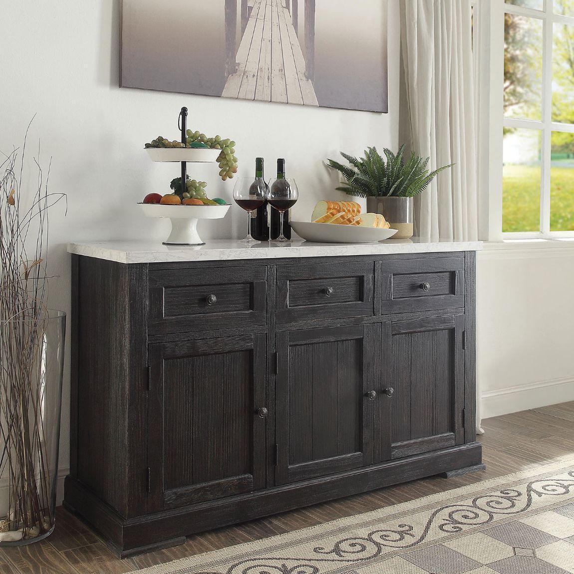 ACME Nolan Server, White Marble & Salvage Dark Oak FredCo