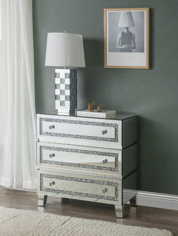 ACME Noor Cabinet, Mirrored & Faux Diamonds FredCo