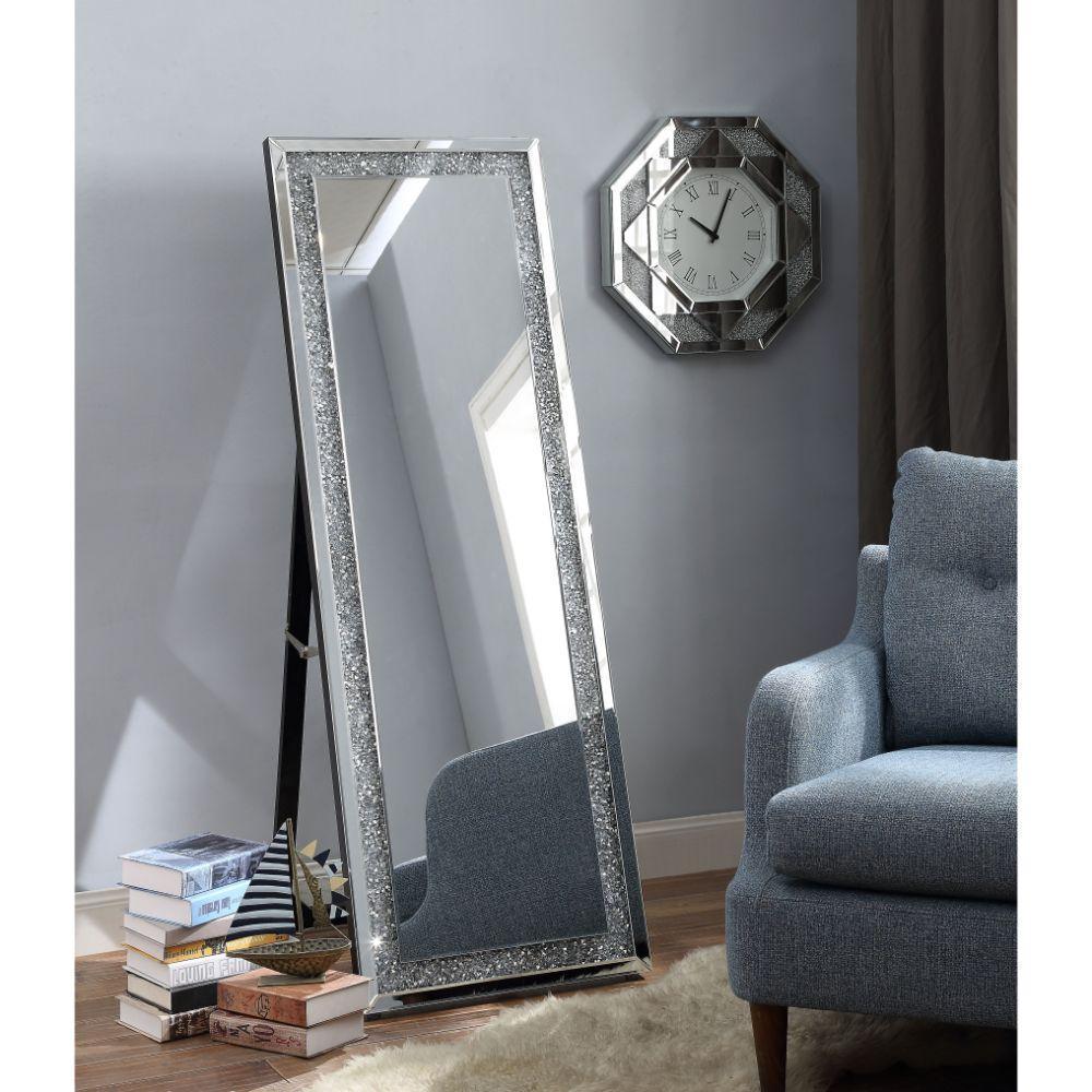 ACME Noralie Accent Mirror (Floor), Mirrored & Faux Diamonds FredCo