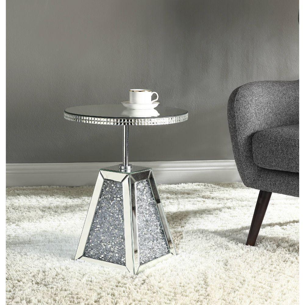 ACME Noralie Accent Table, Mirrored & Faux Diamonds FredCo