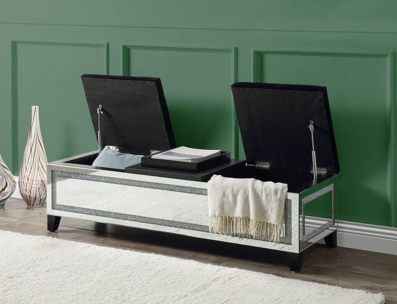 ACME Noralie Bench + storage, Mirrored & Faux Diamonds FredCo