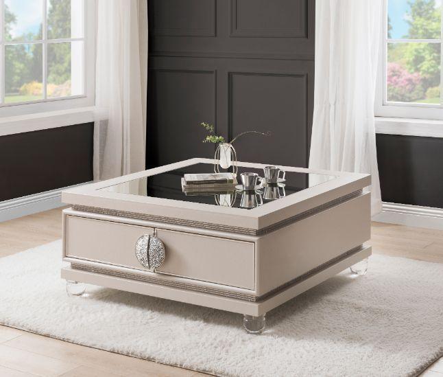 ACME Noralie Coffee Table, Ivory PU & Faux Diamonds FredCo