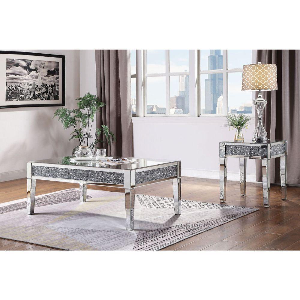 ACME Noralie Coffee Table, Mirrored and Faux Diamond FredCo