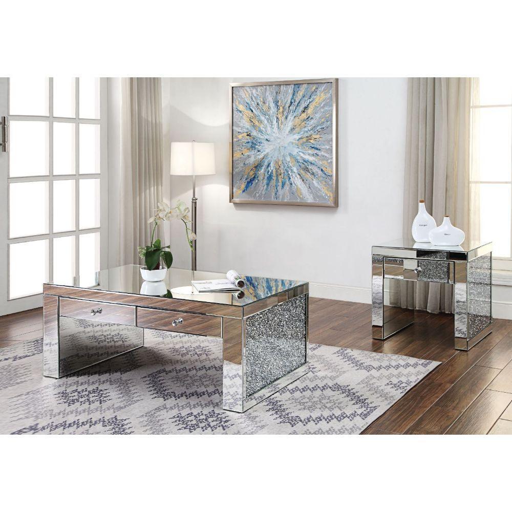ACME Noralie Coffee Table, Mirrored & Faux Diamonds FredCo