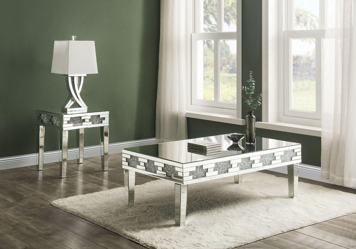ACME Noralie Coffee Table, Mirrored & Faux Stones FredCo