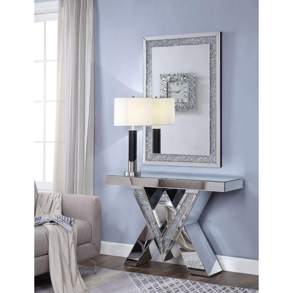 ACME Noralie Console Table, Mirrored & Faux Diamonds 90444 FredCo