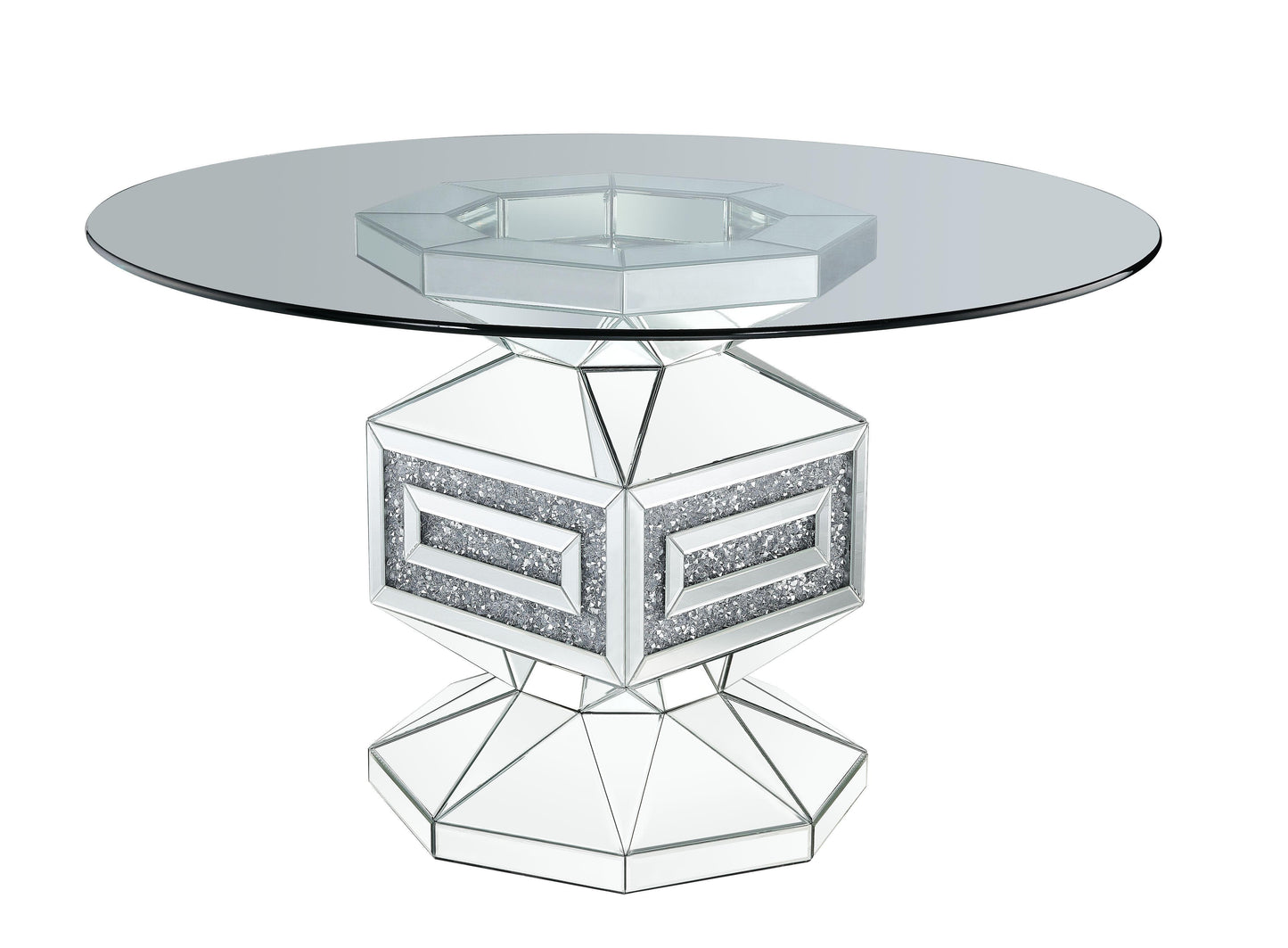 ACME Noralie Dining Table, Clear Glass, Mirrored & Faux Diamond FredCo