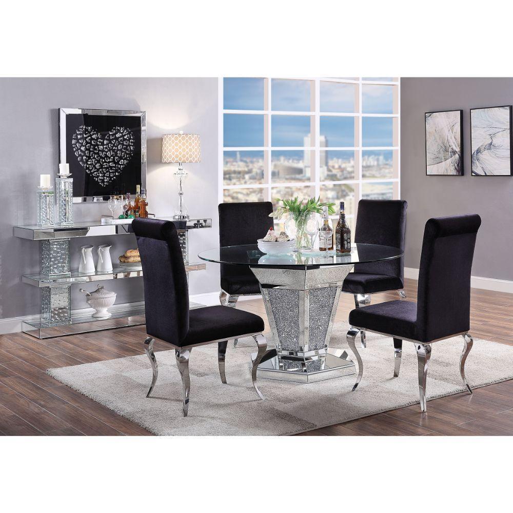 ACME Noralie Dining Table, Mirrored, Faux Diamonds & Clear Glass 71285 FredCo