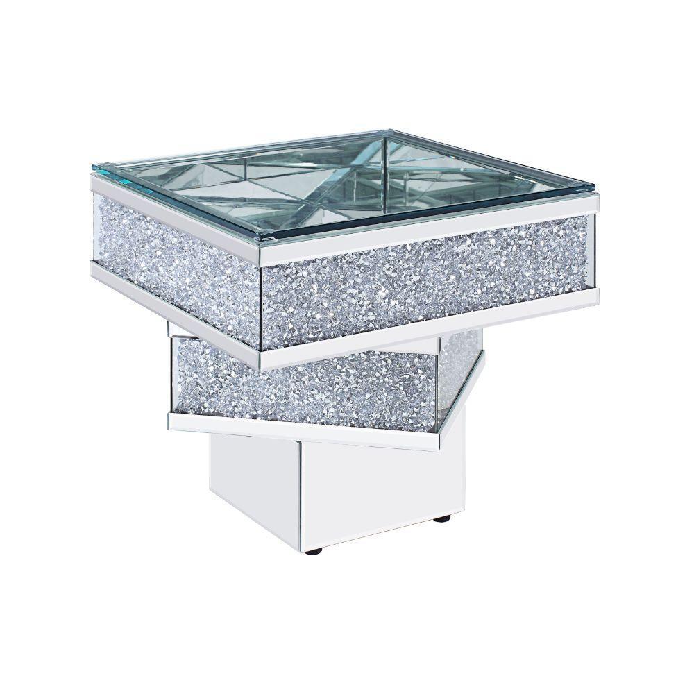 ACME Noralie End Table, Mirrored Diamonds FredCo