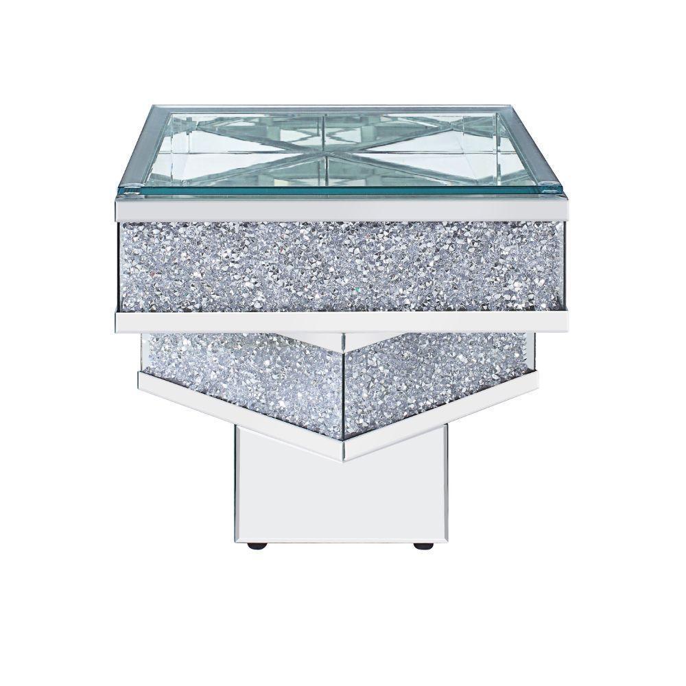 ACME Noralie End Table, Mirrored Diamonds FredCo