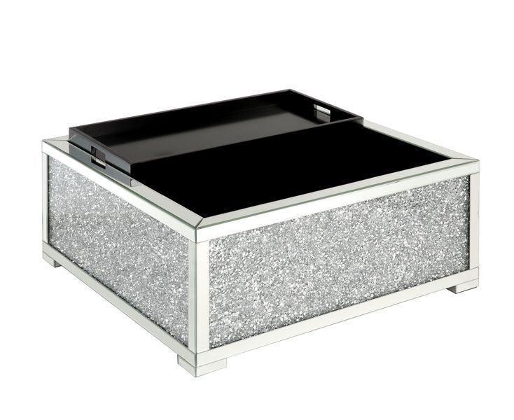 ACME Noralie Ottoman W/Storage, Mirrored & Faux Diamonds FredCo