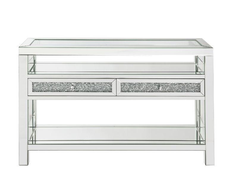ACME Noralie Sofa Table, Mirrored & Faux Diamonds FredCo
