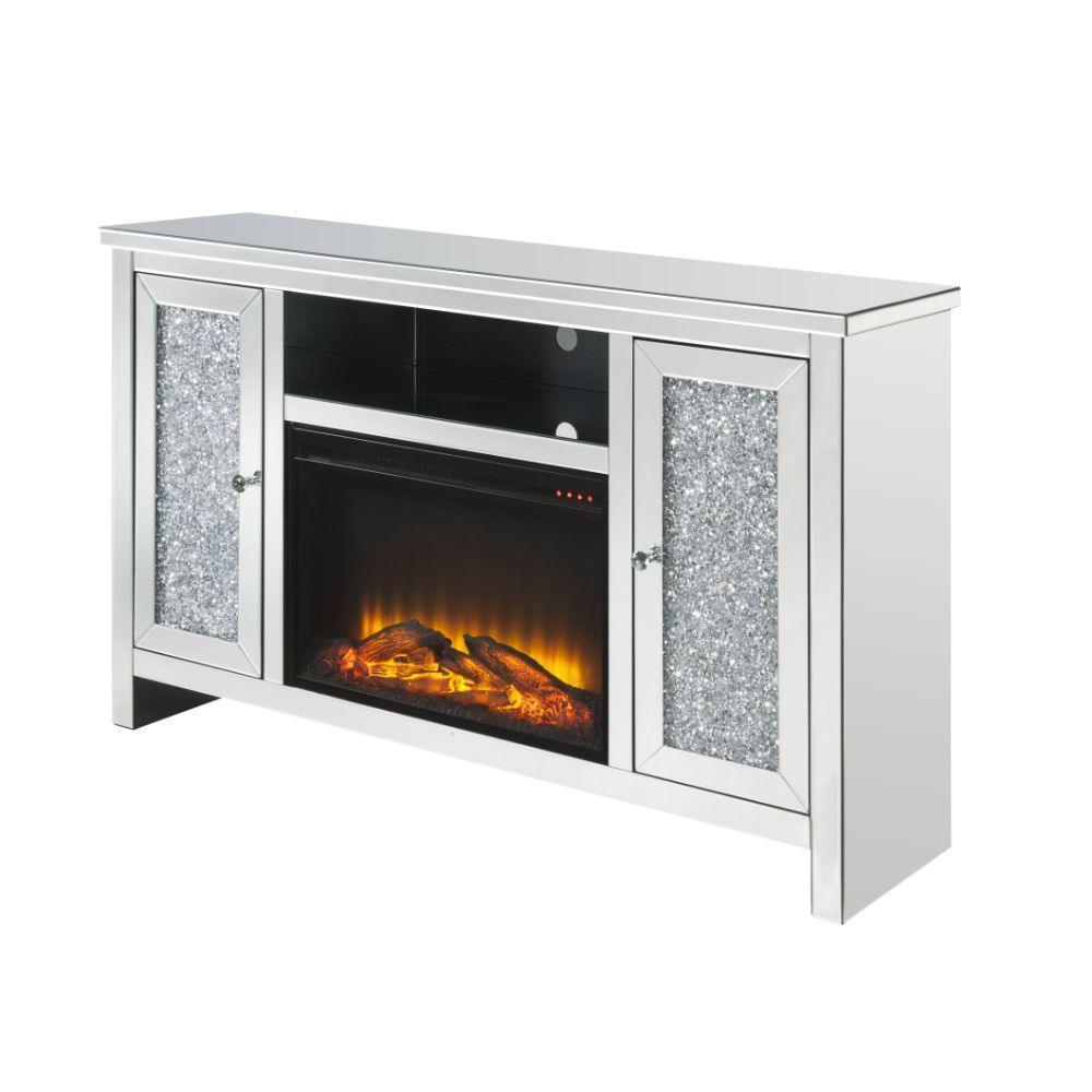 ACME Noralie TV Stand w/Fireplace, Mirrored & Faux Diamonds 1 FredCo