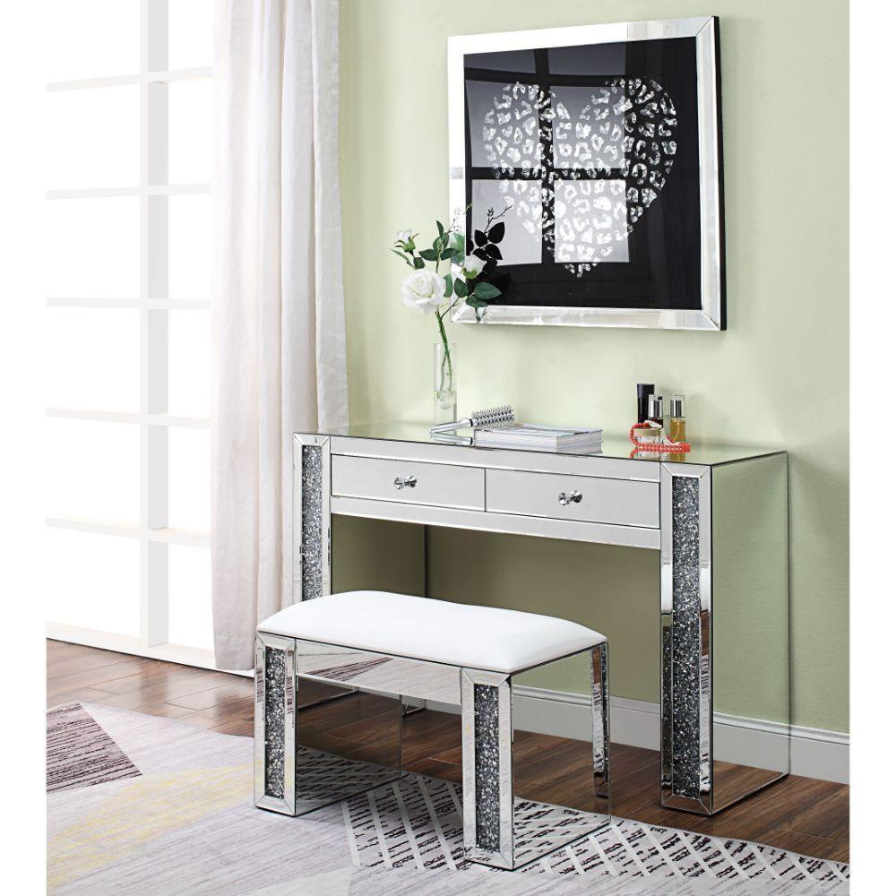 ACME Noralie Vanity Desk, Mirrored & Faux Diamonds FredCo